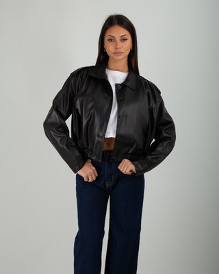 Bomber Ecopelle Bottoni Black