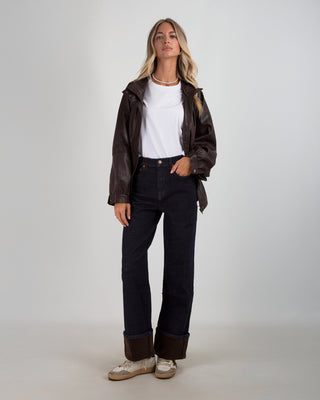 Denim Risvolto Velluto Denim Scuro