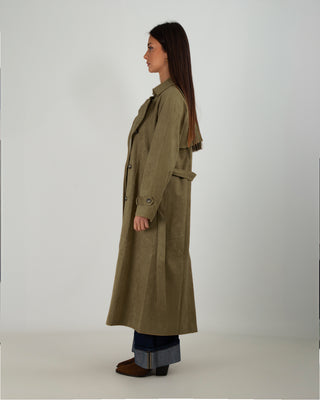 Trench Lungo Scamosciato Khaki Green
