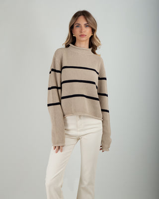 Maglia Righe 100% Cotone Beige