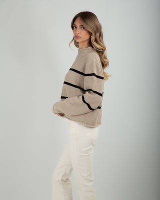 Maglia Righe 100% Cotone Beige