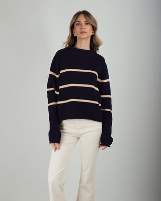 Maglia Righe 100% Cotone Blu