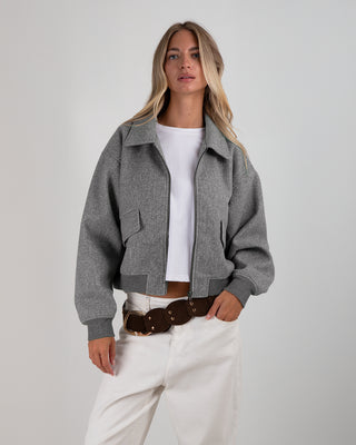 Bomber Colletto Panno Grigio