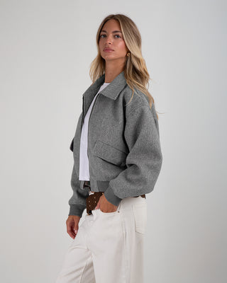 Bomber Colletto Panno Grigio