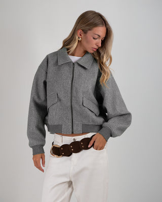 Bomber Colletto Panno Grigio