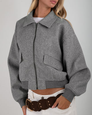Bomber Colletto Panno Grigio