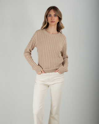 Maglia Giro Trecce 100% Cotone Sand