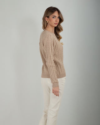 Maglia Giro Trecce 100% Cotone Sand