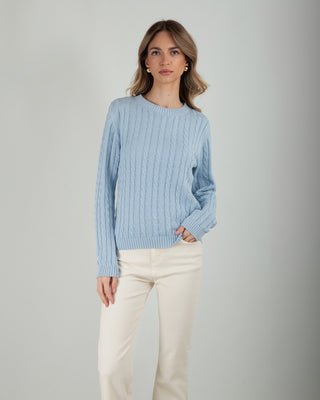 Maglia Giro Trecce 100% Cotone Light Blu