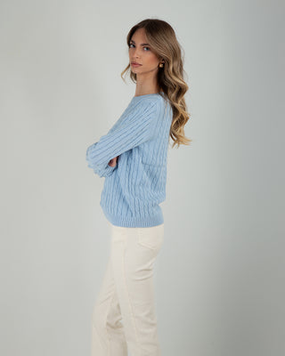 Maglia Giro Trecce 100% Cotone Light Blu