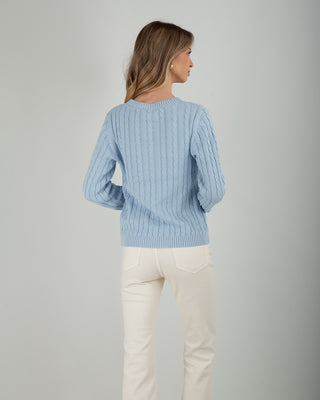 Maglia Giro Trecce 100% Cotone Light Blu