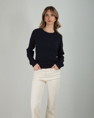 Maglia Giro Trecce 100% Cotone Blu