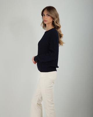 Maglia Giro Trecce 100% Cotone Blu