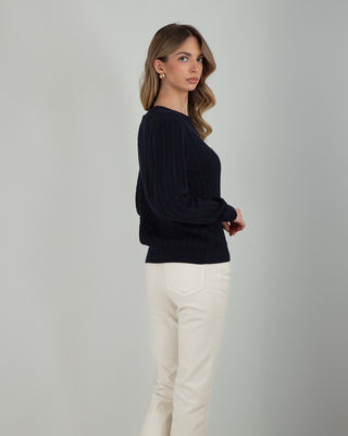 Maglia Giro Trecce 100% Cotone Blu