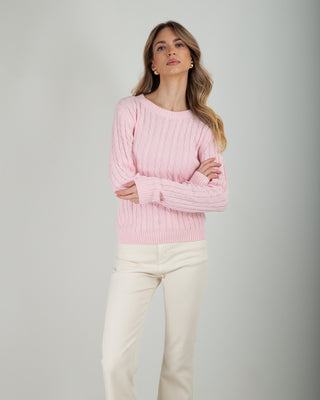 Maglia Giro Trecce 100% Cotone Pink