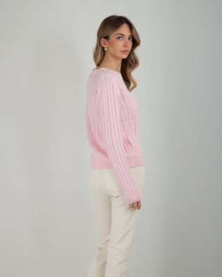 Maglia Giro Trecce 100% Cotone Pink