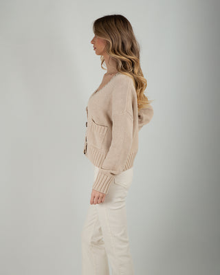 Cardigan Over 100% Cotone Beige