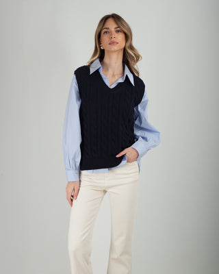 Gilet Trecce 100% Cotone Blu