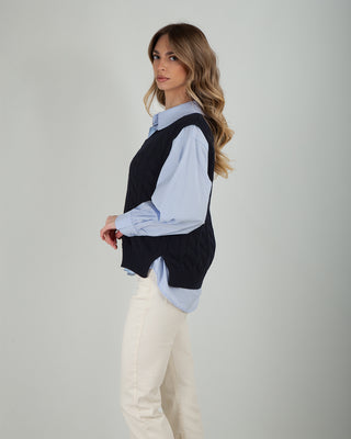 Gilet Trecce 100% Cotone Blu
