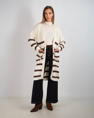 Maxi Cardigan Righe Beige Moro
