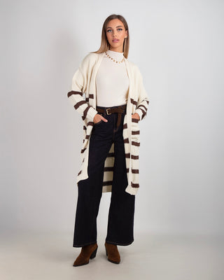 Maxi Cardigan Righe Beige Moro