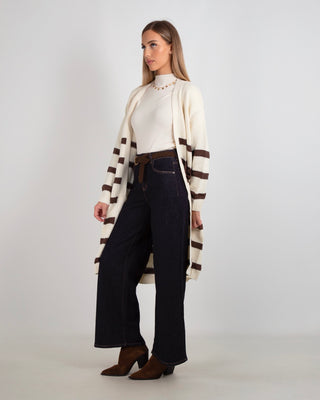 Maxi Cardigan Righe Beige Moro