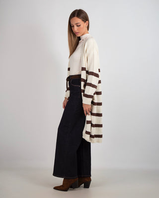 Maxi Cardigan Righe Beige Moro
