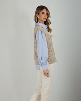 Gilet Trecce 100% Cotone Sand