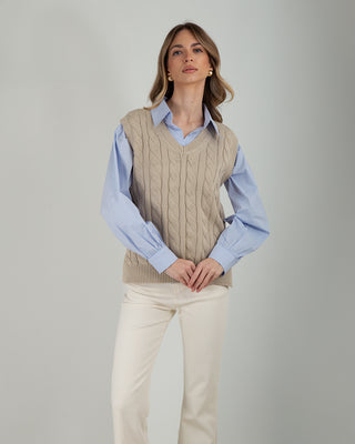 Gilet Trecce 100% Cotone Sand
