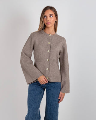 Cardigan Bottoni Taschine Taupe Melange