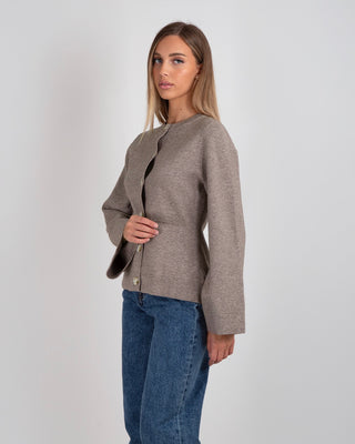 Cardigan Bottoni Taschine Taupe Melange