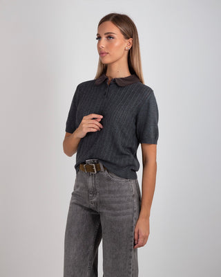 Maglia Polo Colletto Velluto Grey