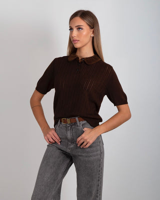 Maglia Polo Colletto Velluto Brown