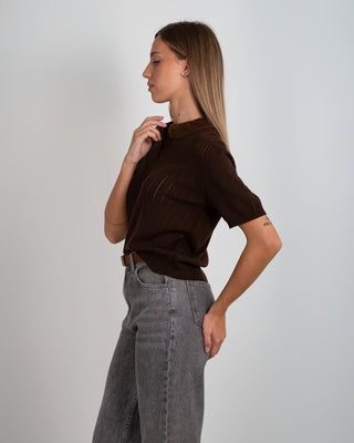 Maglia Polo Colletto Velluto Brown