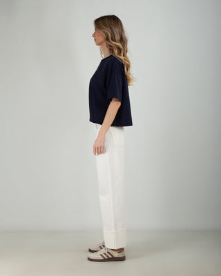 Jeans Palazzo Risvolto Panna