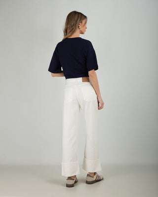 Jeans Palazzo Risvolto Panna