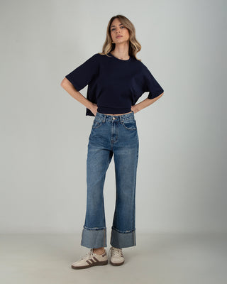 Jeans Palazzo Risvolto Denim