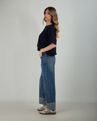 Jeans Palazzo Risvolto Denim