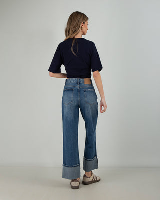 Jeans Palazzo Risvolto Denim