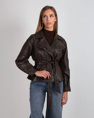 Giacca Ecopelle Laccio Brown