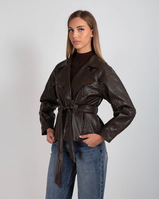 Giacca Ecopelle Laccio Brown
