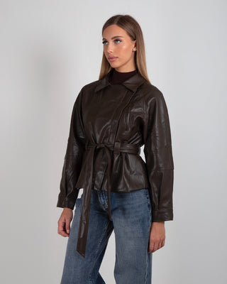 Giacca Ecopelle Laccio Brown