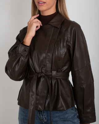 Giacca Ecopelle Laccio Brown