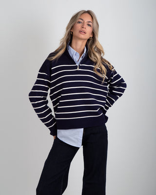Maglione Zip Righe Blue Navy
