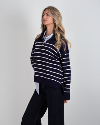 Maglione Zip Righe Blue Navy