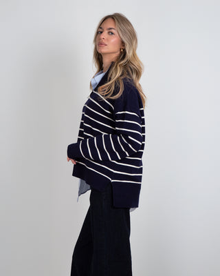 Maglione Zip Righe Blue Navy
