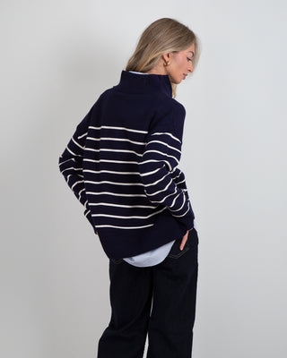 Maglione Zip Righe Blue Navy