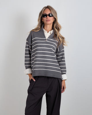 Maglione Zip Righe Dark Grey