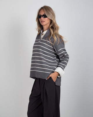 Maglione Zip Righe Dark Grey