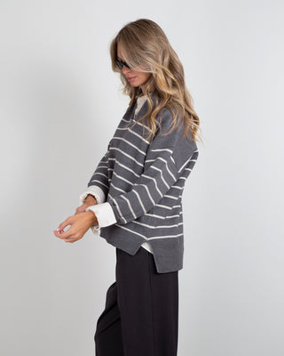 Maglione Zip Righe Dark Grey